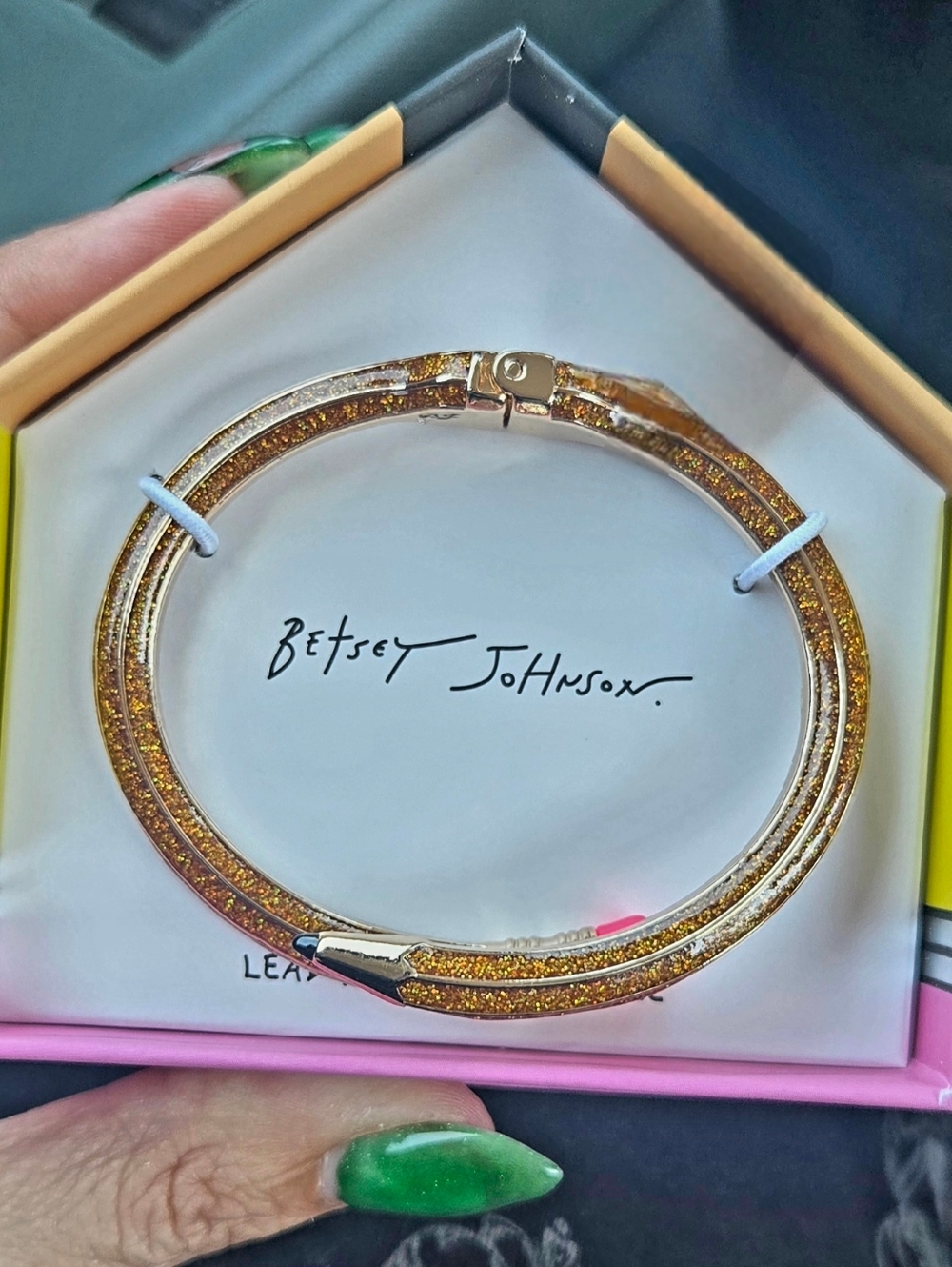 Betsey Johnson Charm School Pencil Bangle Gold Sparkle, New